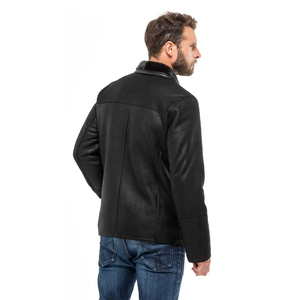 Men's <b>Brown</b> Genuine <b>Leather</b> Moto <b>Jacket</b> Stand Collar Zipper Closure Regular Fit Solid Color Autumn Winter Wear - Product Image 5