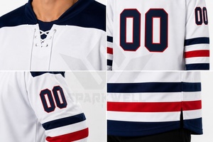Maillot de hockey sur glace personnalisé pour homme, 100 % polyester, impression sublimée, séchage rapide, coupe classique, col en V, manches longues, fermeture à cordon - Product Image 6