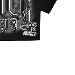 <b>Black</b> Oversized <b>Men's</b> T-Shirt Silver Letter Front Logo Silk Screen Printed Short Sleeve <b>Turtleneck</b> Formal Jersey Fabric 100% - Product Image 2