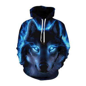 Sudadera Unisex con Estampado de Lobo 3D, Ojos Azules Brillantes, Formal, 100% Algodón, Antiarrugas, Forro Polar, Corte Regular, para Otoño - Product Image 1