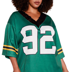 Nouveau maillot de football américain tendance pour femme, style brésilien, rayé, en maille dentelle, fournisseur OEM de t-shirts en maille verte pour équipe, marque privée - Product Image 5