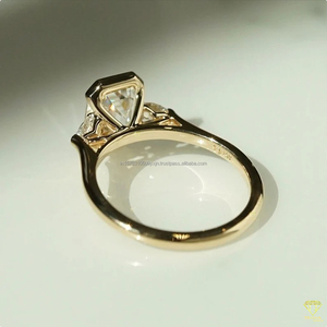 <b>Emerald</b> Cut Moissanite Three Stone Engagement <b>Ring</b> 925 Sterling <b>Silver</b> Pear Side Stones Trisha Jewels ER0021 Vintage Style for - Product Image 2