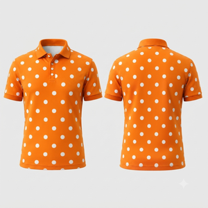 Men's <b>Orange</b> Polka Dot <b>Polo</b> Shirt Short Sleeve Knitted Casual Style Breathable Polyester Fabric - Product Image 1