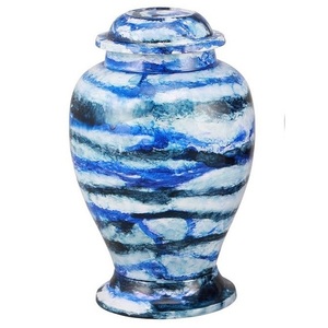 Urnas de cremación de aluminio para adultos con diseño en azul y blanco, urnas funerarias metálicas con acabado en color para cenizas humanas, urnas conmemorativas para cremación. - Product Image 3