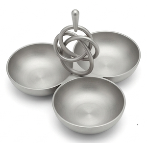 Stainless Steel 3 Bowl Serving <b>Stand</b> with Interlocking Ring Design and Top Hook for Nuts Snacks - Product Image 1