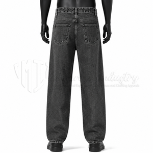 Jeans amples pour hommes, écologiques, respirants, noirs délavés, taille mi-haute, avec surpiqûres contrastées, style streetwear, vente en gros - Product Image 2