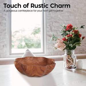 <b>Rustic</b> <b>Wooden</b> Fluted Bowl Large Decorative Serving Bowl for <b>Dining</b> <b>Table</b> Fruit Display Home Decor - Product Image 3