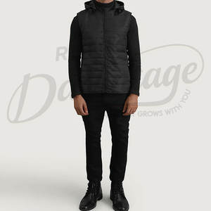 Chaleco Acolchado Premium para Hombre, Negro, Sin Mangas, con Capucha, para Invierno, Cálido, Ajustado, con Relleno - Product Image 3