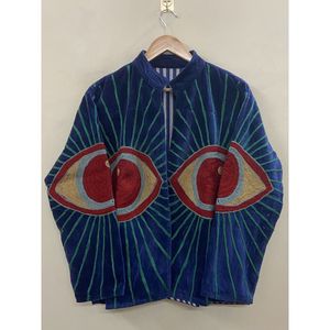 Hand Embroidered <b>Velvet</b> <b>Jacket</b> <b>Women</b> Mandarin Collar Full Sleeve Autumn Bohemian Eye Pattern Open Front Coat - Product Image 1