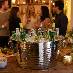 Double Wall Stainless Steel Beverage Tub Bulk Round 6.25 Gallon Insulated <b>Drink</b> <b>Cooler</b> for Parties Wine Beer Champagne Chiller - Product Image 3