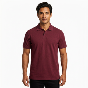 <b>Men's</b> Solid Color Short Sleeve Polo <b>Shirt</b> Knitted Casual Style Regular Fit <b>Burgundy</b> - Product Image 5