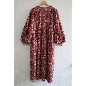 Vestido Boho de Algodón Hecho a Mano para Mujer, Estampado con Bloques, Natural, Lavable, Ligero, Transpirable, Vestido de Verano, Moda Ética - Product Image 5