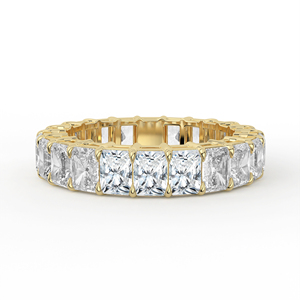 Anillo de Oro Blanco Macizo con Diamante Cultivado en Laboratorio, Corte Radiante, Montura de Garras Compartidas, Banda de Eternidad Completa Sin Rupturas, Joyería Fina - Product Image 2