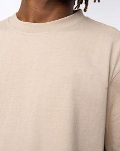 T-shirt en coton beige surdimensionné pour homme, manches courtes, col rond, jersey uni décontracté - Product Image 4
