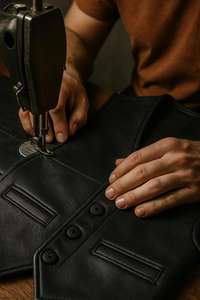 Gilet en cuir noir fait main pour homme, style western cowboy, motard, veste de moto, coupe classique, durable - Product Image 3