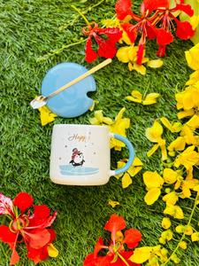 แก้วกาแฟลายเพนกวินน่ารัก ชุดแก้วน้ำชาพร้อมฝาและช้อน แก้วน้ำลายเพนกวินแปลกใหม่ - Product Image 1