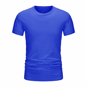 Camiseta de Manga Corta Azul Sólido para Hombre, Cuello Redondo, Corte Regular, Estilo Casual Tejido, Logotipo Frontal, Transpirable - Product Image 2