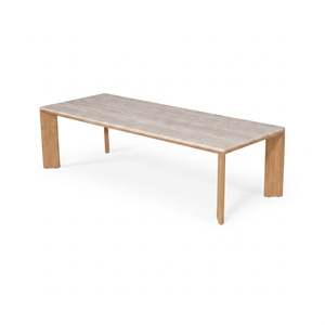 Table à manger en teck massif de luxe sur mesure avec plateau en travertin, 8 places, meubles de patio intérieur/extérieur, fournisseur direct d'usine de Jepara - Product Image 3