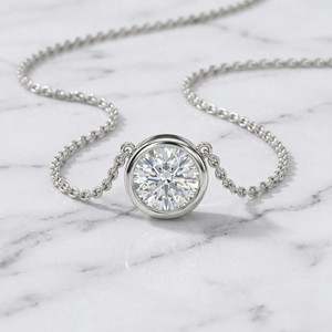 Brilliant Bezel Set Solitaire Necklace Lab Grown Diamond Yellow Gold Minimalist Pendant Jewelry Daily Wear Elegant <b>Gift</b> Fashion - Product Image 3
