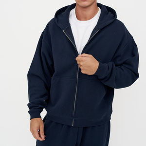 Sudadera con Capucha y Cierre de Cremallera para Hombre, Color Azul Marino, Talla Grande, 100% Algodón Tejido, Estilo Casual para Otoño - Product Image 6