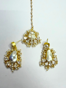 Maharani Necklace Set with Maangtika Natural Baroque Pearl Handmade With Crystals Statement Bridal Jewellery for Women OEM ODM - Product Image 2