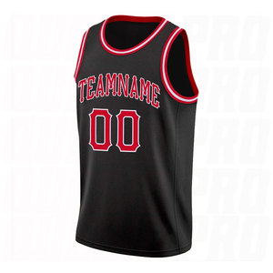 Maillot de basket-ball personnalisé noir, rouge et blanc, col rond, tricot côtelé, respirant, séchage rapide, maille premium, sans manches - Product Image 3