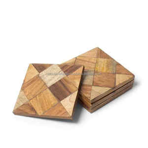 Posavasos de madera de forma redonda al por mayor, posavasos hecho a mano de alta calidad, posavasos con estilo indio - Product Image 4