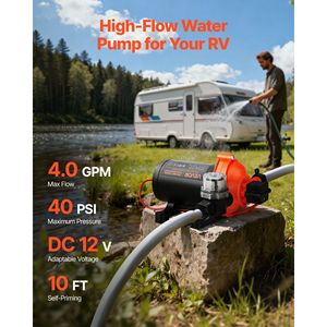 Pompa Acqua 12V DC per Camper 40 PSI Max 4 GPM (15.1 L/min) a 3 Camere a Membrana Autoadescante con Pressostato Automatico per Uso Marino - Product Image 2