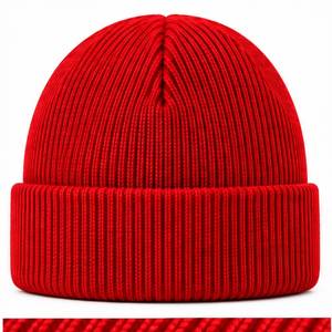 Gorro de Punto Acanalado Rojo Unisex, Color Sólido, Forro de Seda para Invierno, Estilo Casual para Adultos, Uso Diario en la Playa, Circunferencia de Cabeza 56-58CM - Product Image 4