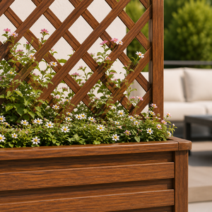 Jardinera de madera con celosía y pantalla de privacidad para patio exterior, macetero elevado decorativo para jardín, soporte para plantas marrón - Product Image 5