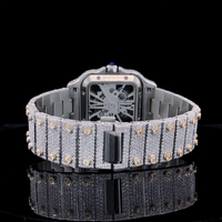 Montre de luxe VVS Moissanite Iced Out, squelette, or jaune, lunette sertie de diamants, cadran carré, chiffres romains, bijou Hip Hop