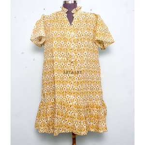 Indian handmade cotton stylish short party wear <b>dress</b> floral printed bride gift personalized woman fashion <b>dress</b> From India - Product Image 2