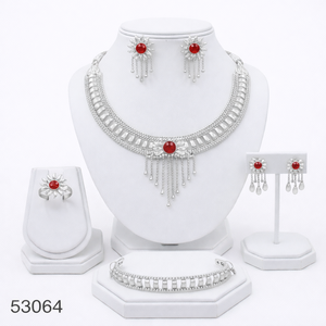 Elegante Juego de Collar y Pendientes de Cadena de Cuerda de 16 Pulgadas con Diseño de Hoja y Circones Chapados en Oro Natural Sólido para Mujer, Modelo 53067 - Product Image 6