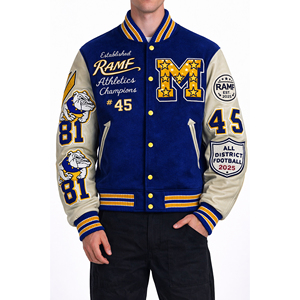 Chaqueta Varsity Personalizada de Alta Calidad para Hombre, Chaqueta de Invierno Cálida con Bordado, Chaqueta Bomber de Cuero Estilo Universitario con Cierre de Cremallera - Product Image 1