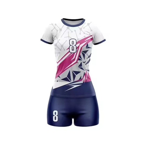 Customized Female Blue Volleyball Uniform Kit Gradient Color Team Jersey and Tight Shorts Set - Product Image 5