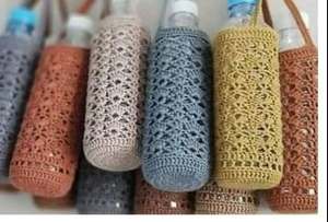 Porta Botella de Agua de Algodón Tejido a Crochet con Diseño Floral, Estilo Bohemio, Ligero, Duradero, Ecológico, Portátil, para Todas las Estaciones - Product Image 2