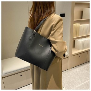 Sac à main tendance pour femme en cuir grande capacité, sac de shopping en PU couleur unie contrastante avec fermeture éclair - Product Image 4