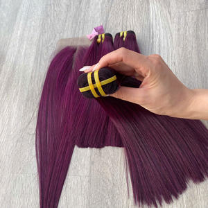 Extensiones de Cabello Vietnamitas 100g, Calidad Superior, Suaves y Sedosas, Lisas, Rizadas a Máquina, Doble Trama, Color Morado - Product Image 3