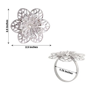 <b>Silver</b> Metal Flower <b>Napkin</b> Rings for Wedding Table Decoration - Product Image 5