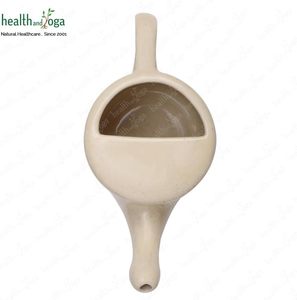 HealthAndYoga Flojar Pot à Neti en Céramique Jala 250 ml, Conception Améliorée avec Bouchon Nasal pour un Rinçage Nasal Facile, Couleur Beige - Product Image 3
