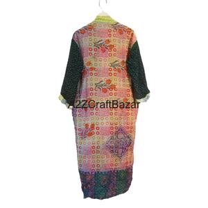 Kimono de seda Maxi de manga Floral para mujer indio hecho a mano, bata de punto, cubierta de Bikini, batas de ducha para el hogar, frente de verano - Product Image 3