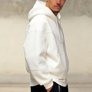 Sweat à capuche vintage pour homme, coupe classique, avec logo personnalisé, épaules tombantes, poche, en molleton écologique 100% coton, style streetwear décontracté, hiver - Product Image 3