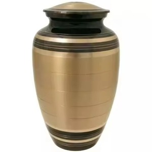 Urne funéraire en métal avec finition bronze et accents noirs, urne commémorative classique pour cendres humaines - Product Image 1
