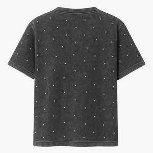 T-shirt personnalisé streetwear 160g avec strass, 100% coton, délavage acide vintage, manches courtes, col rond, anti-rétrécissement, motif frontal - Product Image 2