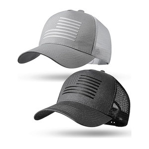 Casquette Trucker en Maille Grise et Noire avec Imprimé Drapeau Américain, Fermeture Arrière Réglable, Unisexe, Décontractée, 6 Panneaux, Confortable pour le Printemps et l'Été - Product Image 4