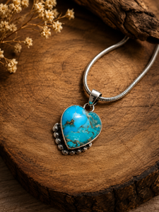 Collier avec pendentif en forme de cœur turquoise, argent sterling 925, bijoux bohèmes faits à la main pour femmes, cadeau - Product Image 2