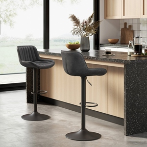 Contemporary Commercial Bar <b>Stools</b> Set 2 Yellow Brown PU <b>Leather</b> Adjustable Backrest Chrome Legs Swivel Counter Height Chairs No - Product Image 3