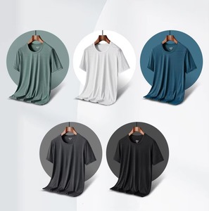 T-shirt de sport respirant en soie/coton à séchage rapide pour homme, coupe ajustée, maille glacée, manches courtes, grande taille, course à pied, fitness, écologique, 8XL - Product Image 2