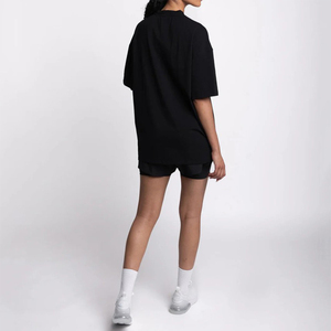 T-shirt ample à manches courtes pour femme avec logo personnalisé, en jersey noir uni, respirant et anti-humidité, style streetwear - Product Image 4