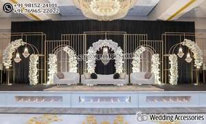 Escenario de Boda Opulento para Exteriores con Paneles Cortados con Láser, Fondo de Boda de Lujo Estilo Marroquí, Exclusivo Escenario de Boda con Rejilla Blanca, EE. UU. - Product Image 2